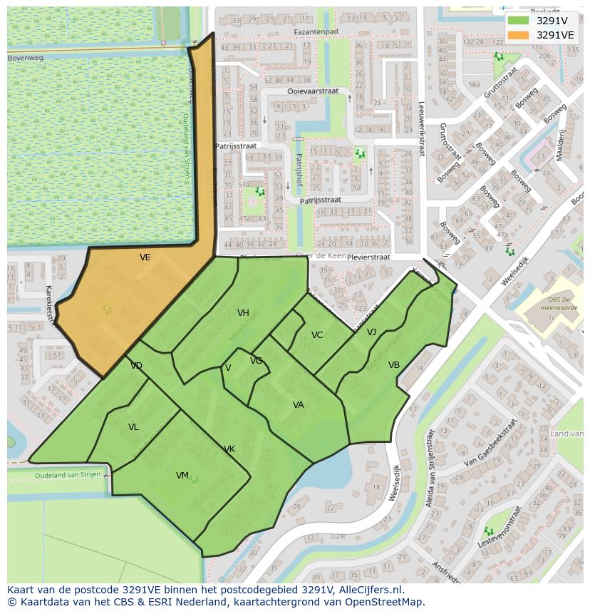 Afbeelding van het postcodegebied 3291 VE op de kaart.