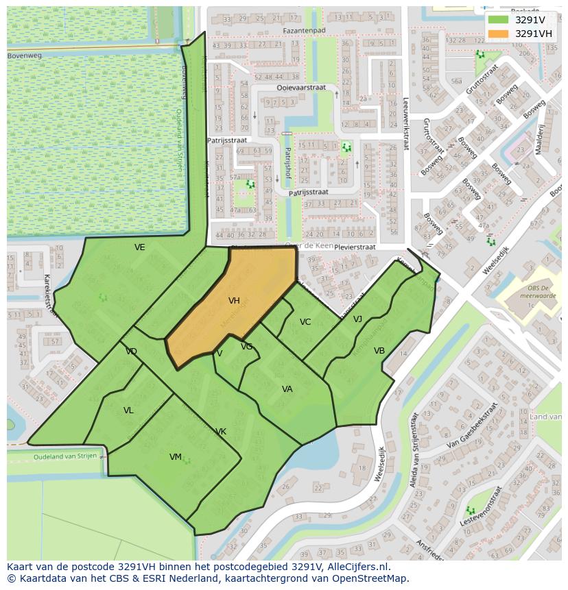 Afbeelding van het postcodegebied 3291 VH op de kaart.