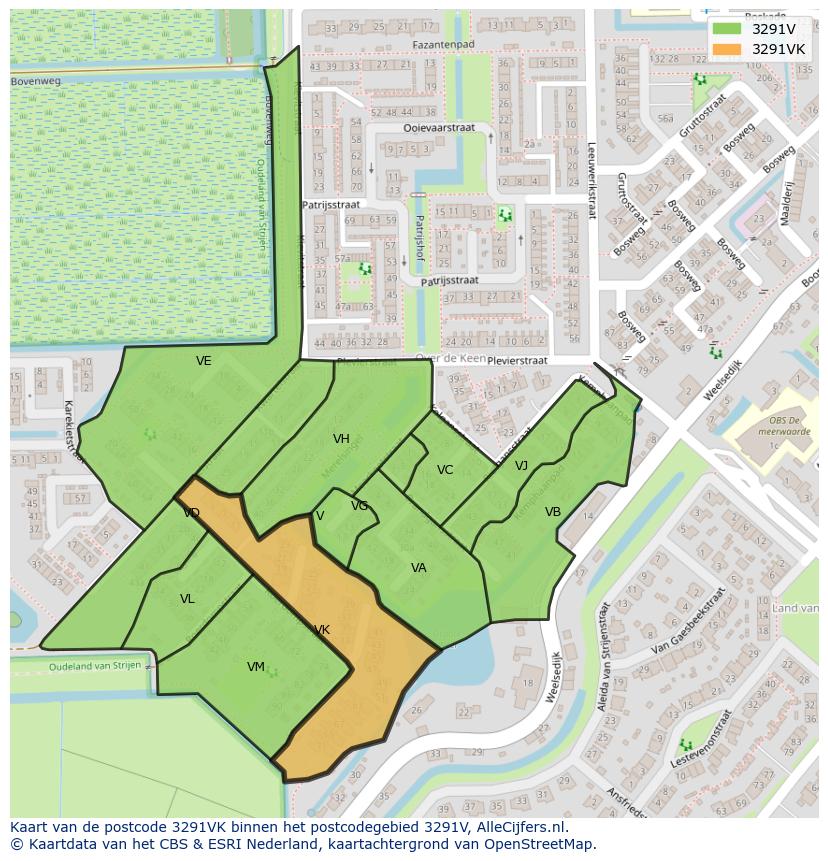 Afbeelding van het postcodegebied 3291 VK op de kaart.