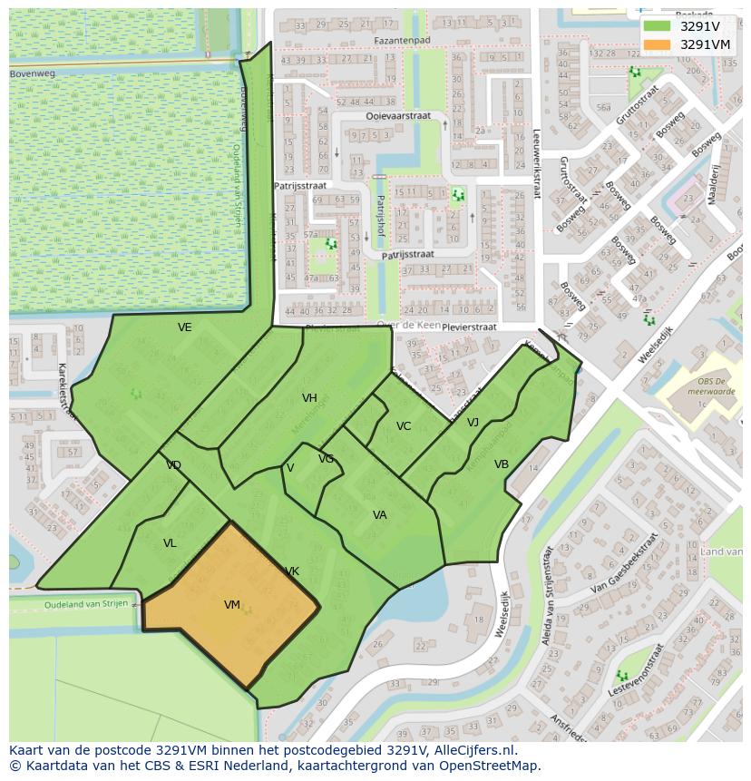 Afbeelding van het postcodegebied 3291 VM op de kaart.