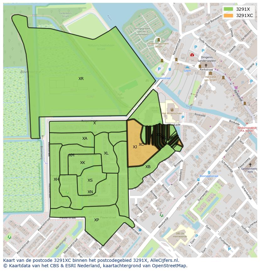 Afbeelding van het postcodegebied 3291 XC op de kaart.
