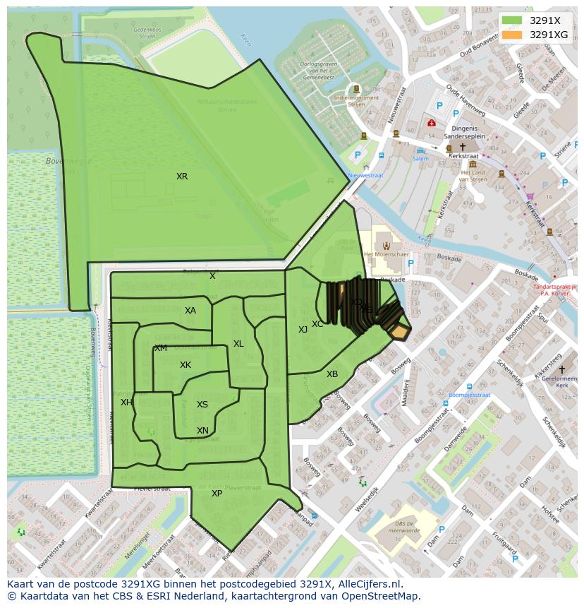 Afbeelding van het postcodegebied 3291 XG op de kaart.