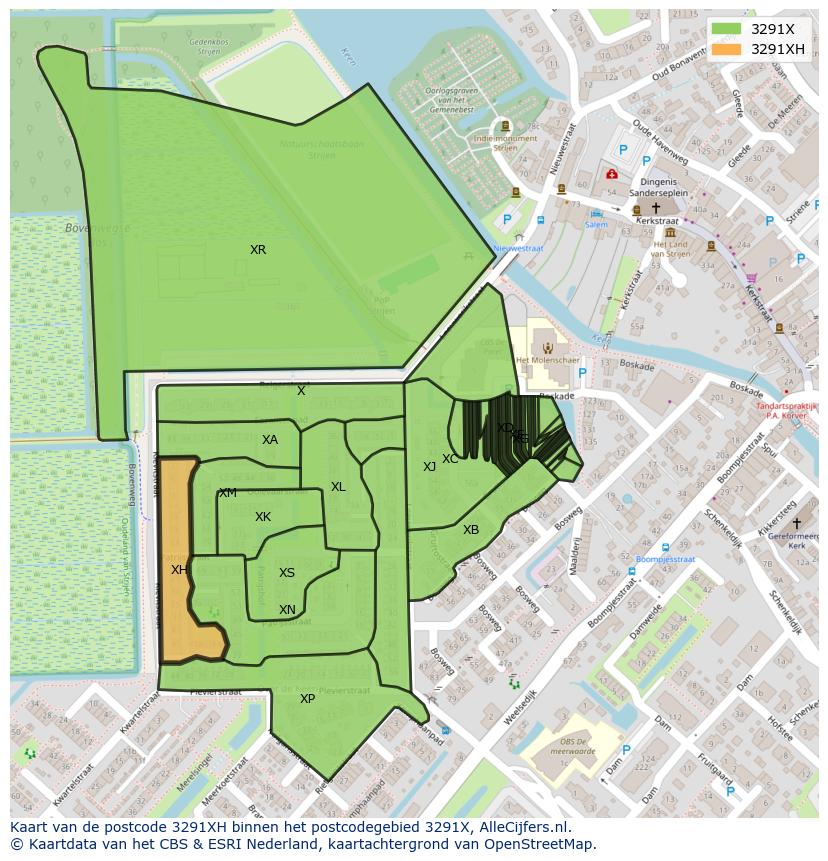 Afbeelding van het postcodegebied 3291 XH op de kaart.