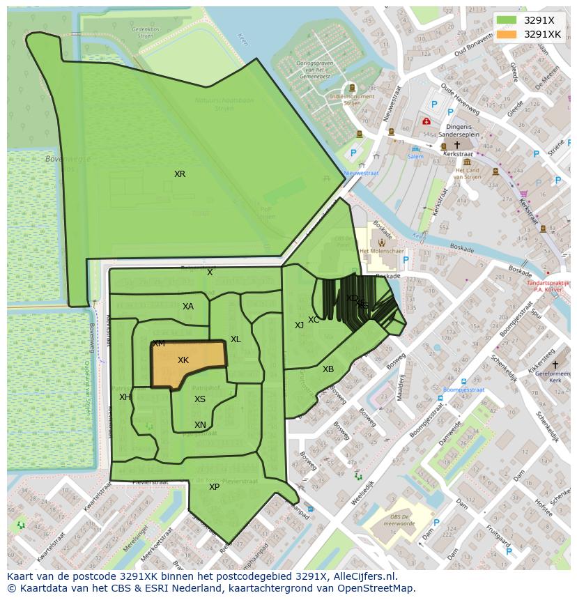 Afbeelding van het postcodegebied 3291 XK op de kaart.