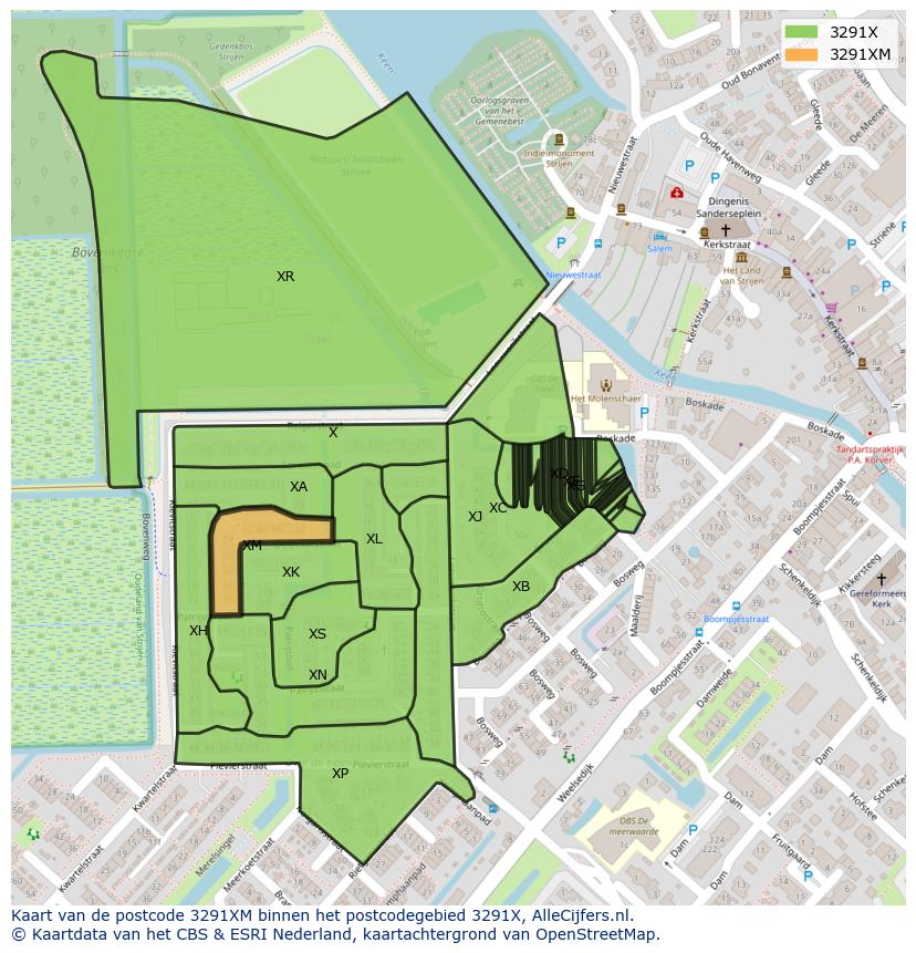Afbeelding van het postcodegebied 3291 XM op de kaart.