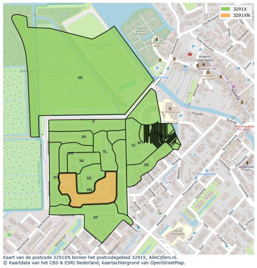 Afbeelding van het postcodegebied 3291 XN op de kaart.