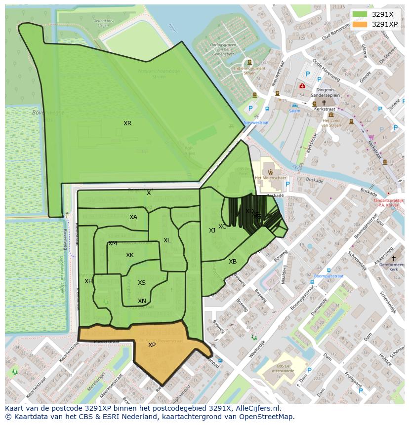 Afbeelding van het postcodegebied 3291 XP op de kaart.