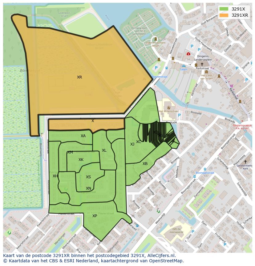 Afbeelding van het postcodegebied 3291 XR op de kaart.