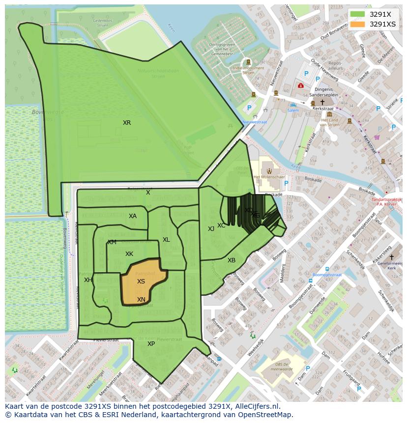 Afbeelding van het postcodegebied 3291 XS op de kaart.