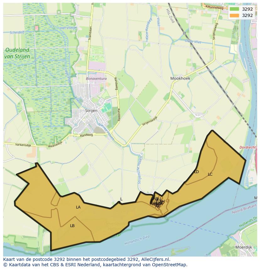 Afbeelding van het postcodegebied 3292 op de kaart.