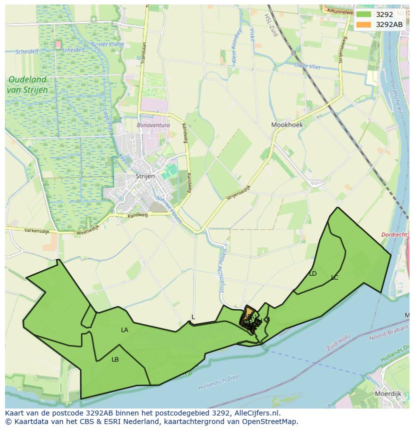 Afbeelding van het postcodegebied 3292 AB op de kaart.
