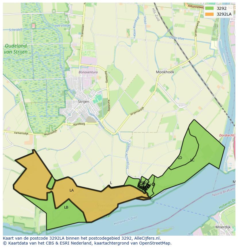 Afbeelding van het postcodegebied 3292 LA op de kaart.