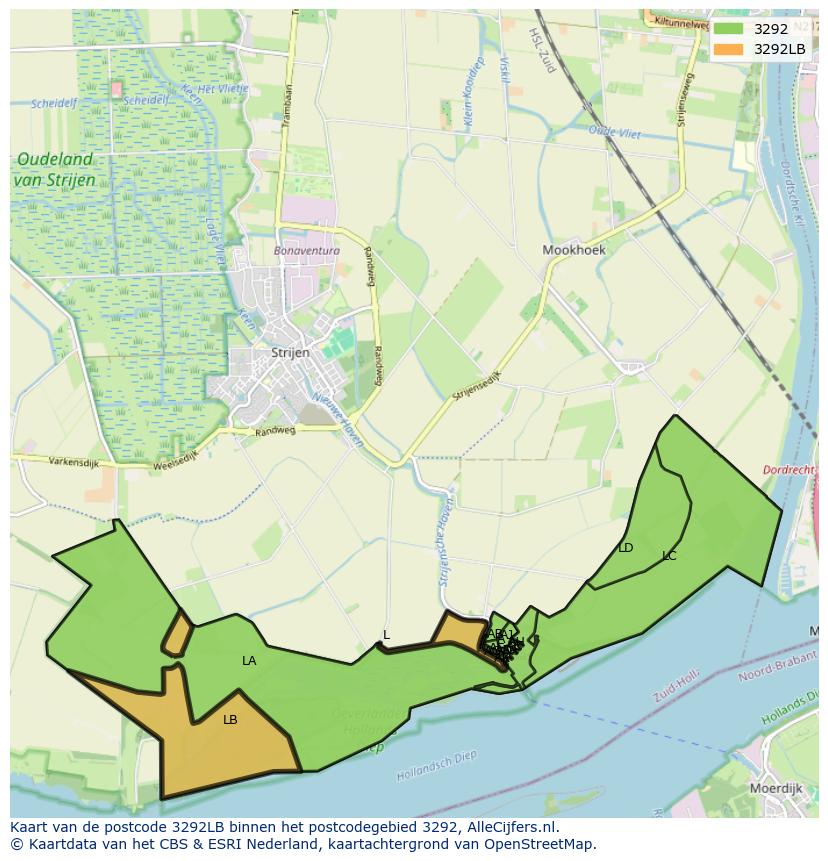 Afbeelding van het postcodegebied 3292 LB op de kaart.