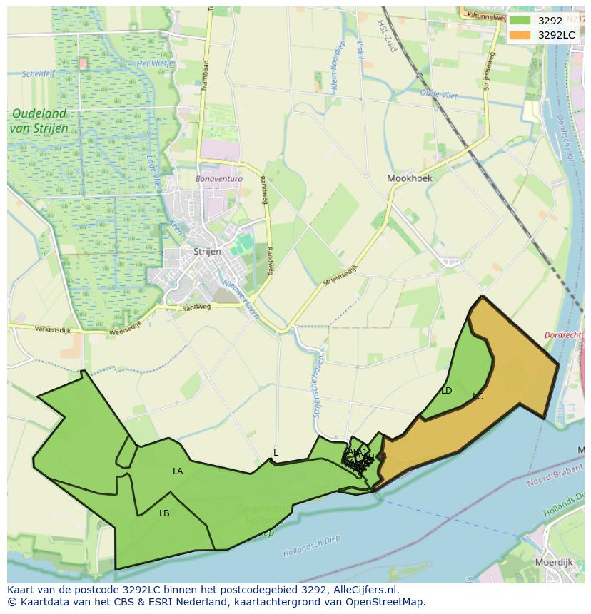 Afbeelding van het postcodegebied 3292 LC op de kaart.
