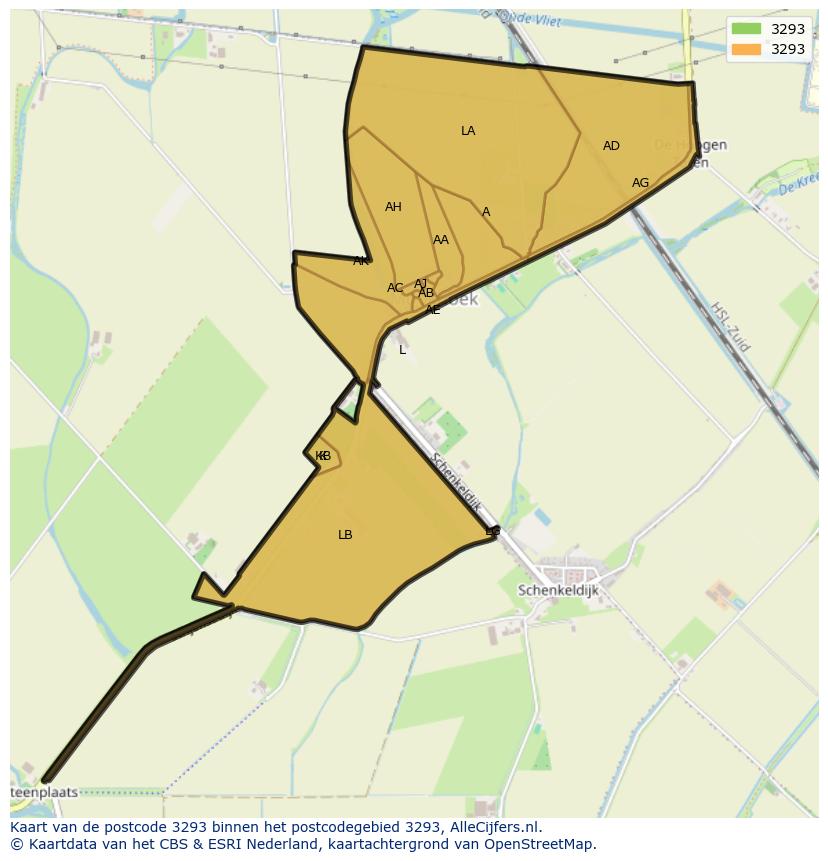 Afbeelding van het postcodegebied 3293 op de kaart.
