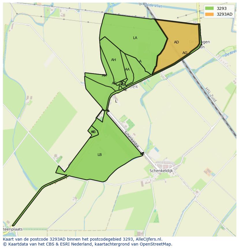 Afbeelding van het postcodegebied 3293 AD op de kaart.