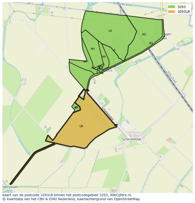 Afbeelding van het postcodegebied 3293 LB op de kaart.