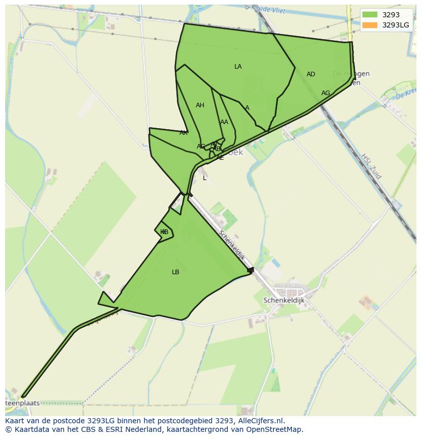 Afbeelding van het postcodegebied 3293 LG op de kaart.