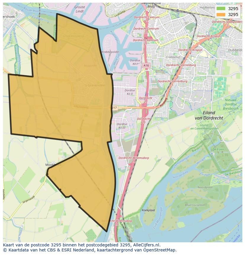 Afbeelding van het postcodegebied 3295 op de kaart.