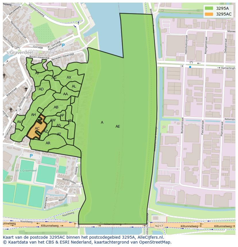 Afbeelding van het postcodegebied 3295 AC op de kaart.