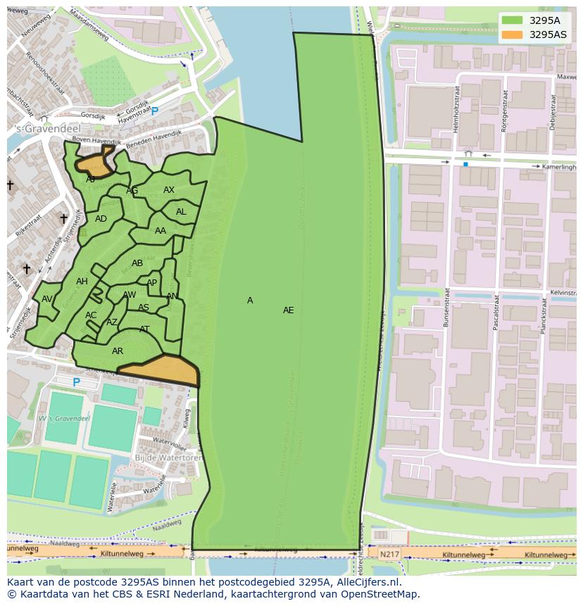 Afbeelding van het postcodegebied 3295 AS op de kaart.