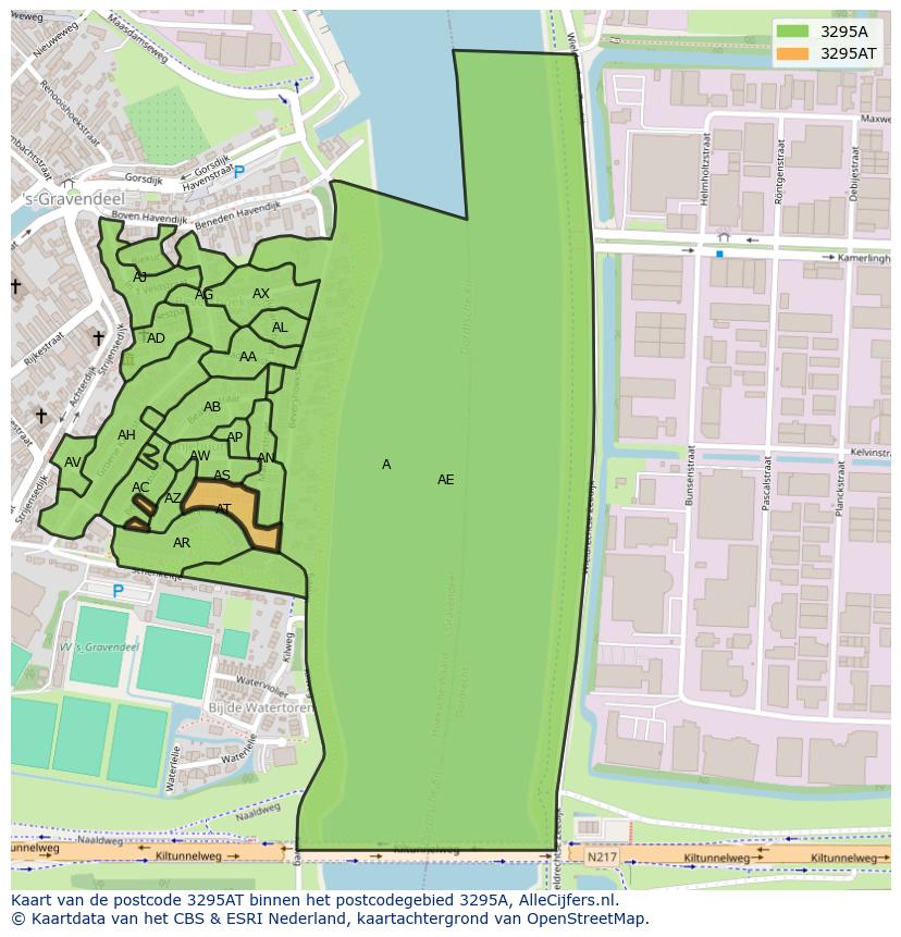 Afbeelding van het postcodegebied 3295 AT op de kaart.