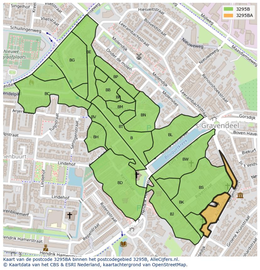 Afbeelding van het postcodegebied 3295 BA op de kaart.