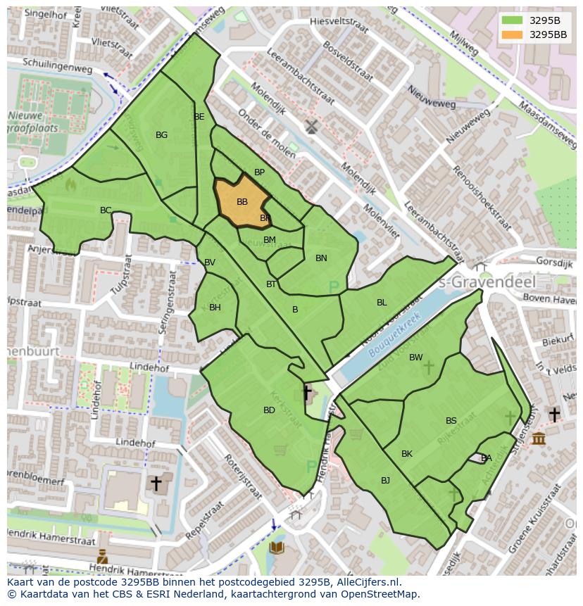 Afbeelding van het postcodegebied 3295 BB op de kaart.