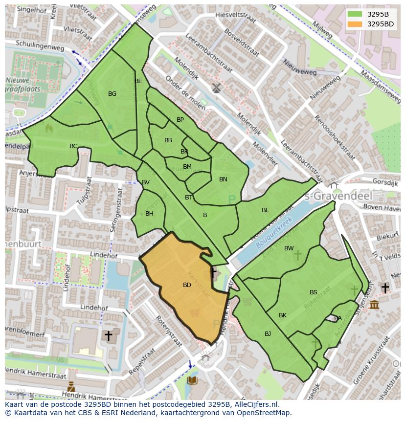 Afbeelding van het postcodegebied 3295 BD op de kaart.