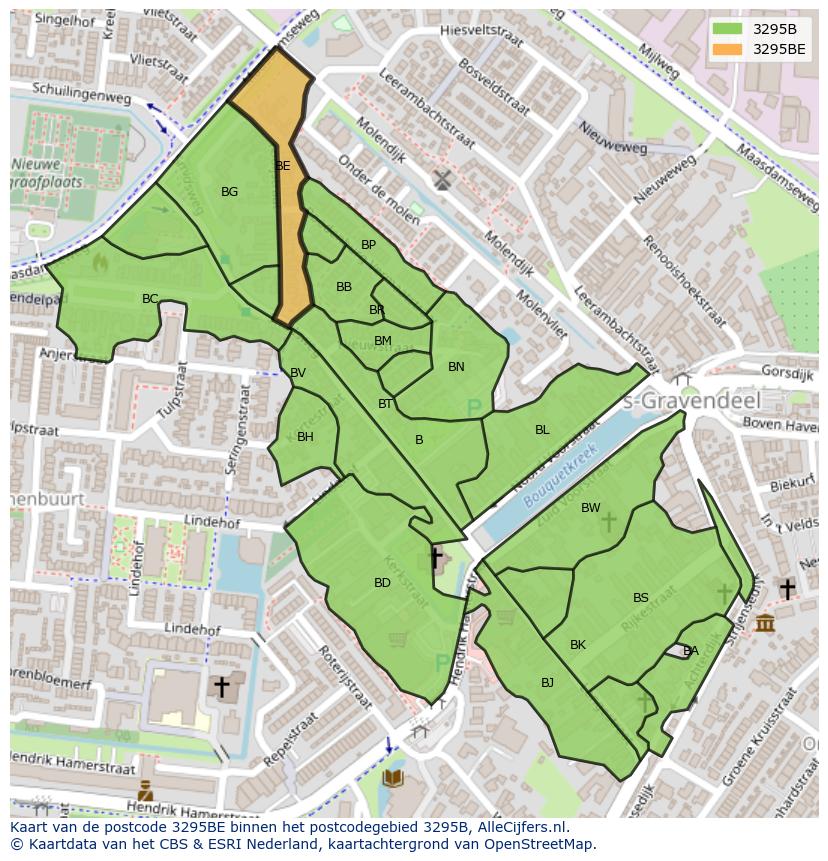 Afbeelding van het postcodegebied 3295 BE op de kaart.