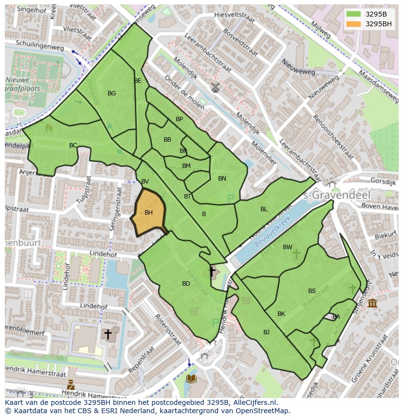 Afbeelding van het postcodegebied 3295 BH op de kaart.