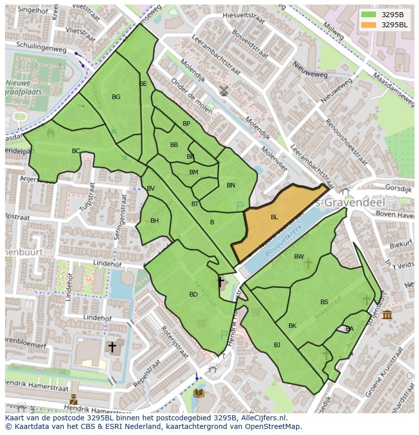 Afbeelding van het postcodegebied 3295 BL op de kaart.