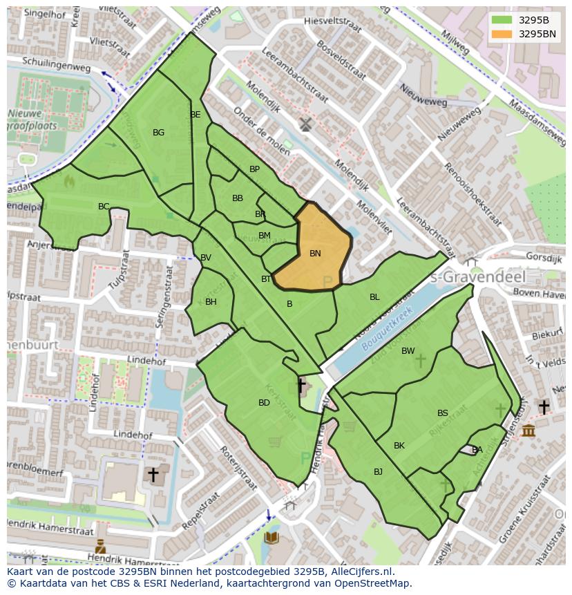 Afbeelding van het postcodegebied 3295 BN op de kaart.