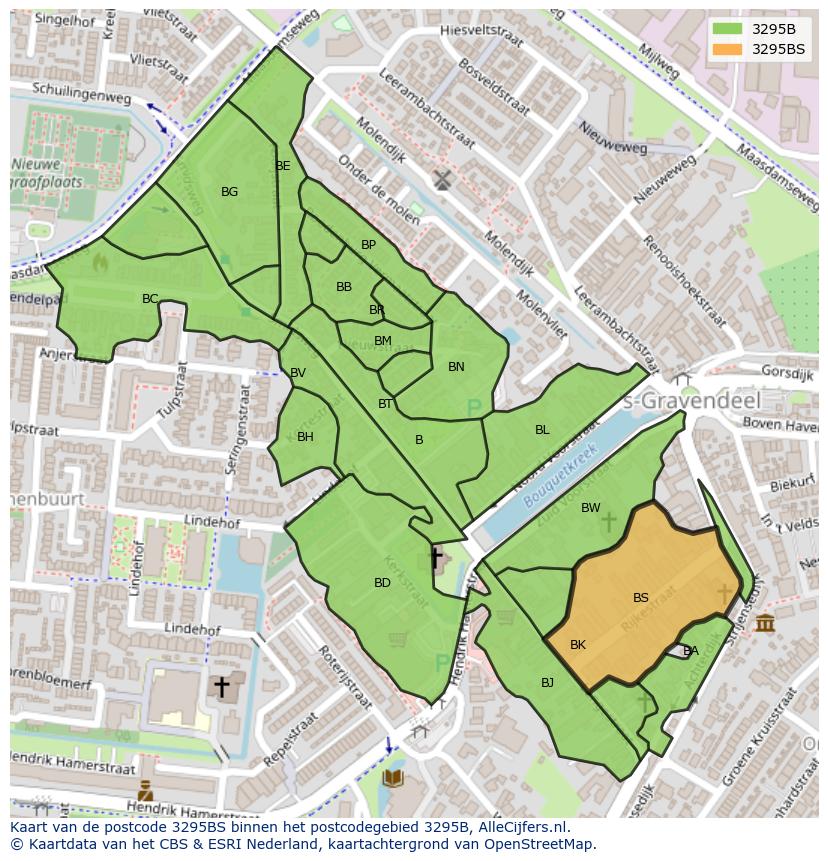 Afbeelding van het postcodegebied 3295 BS op de kaart.