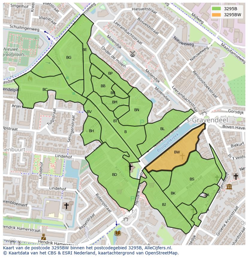 Afbeelding van het postcodegebied 3295 BW op de kaart.