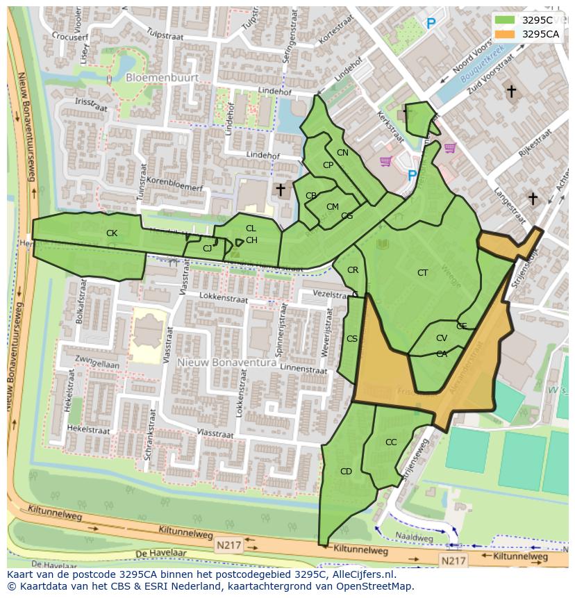 Afbeelding van het postcodegebied 3295 CA op de kaart.