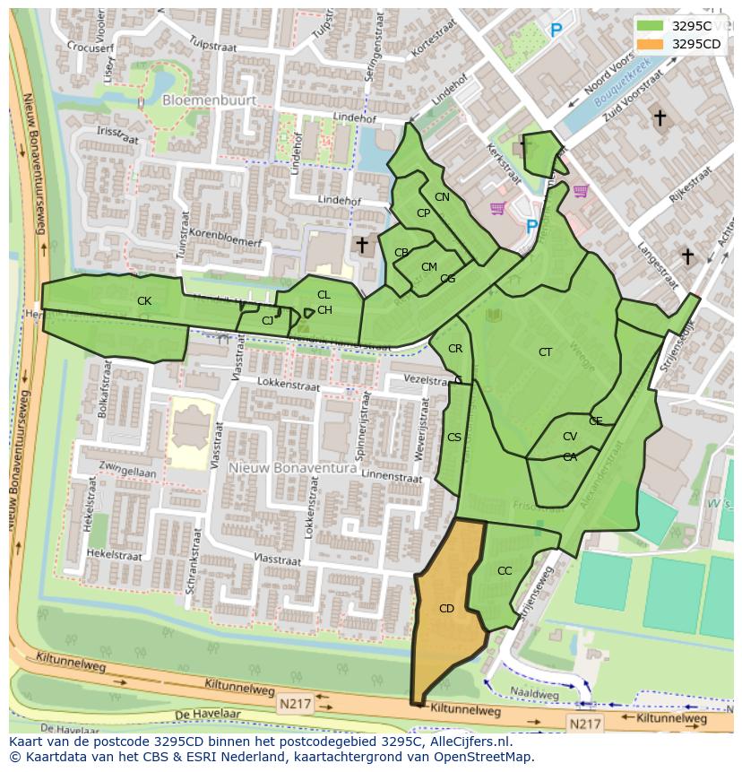 Afbeelding van het postcodegebied 3295 CD op de kaart.