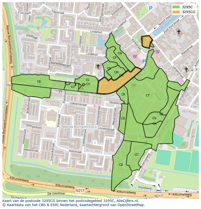 Afbeelding van het postcodegebied 3295 CG op de kaart.