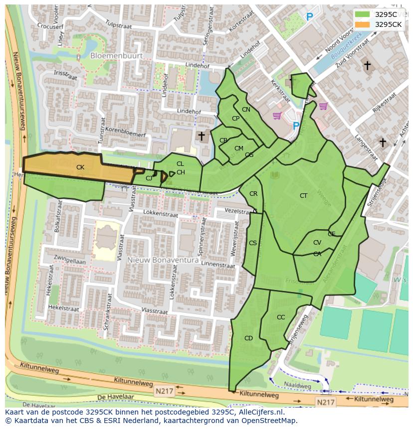 Afbeelding van het postcodegebied 3295 CK op de kaart.