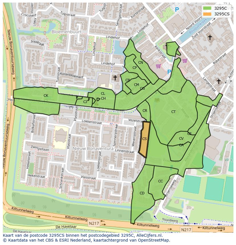 Afbeelding van het postcodegebied 3295 CS op de kaart.