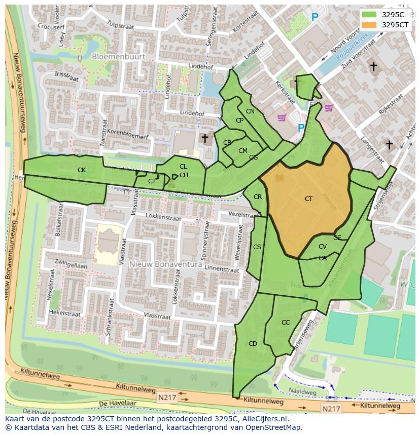 Afbeelding van het postcodegebied 3295 CT op de kaart.