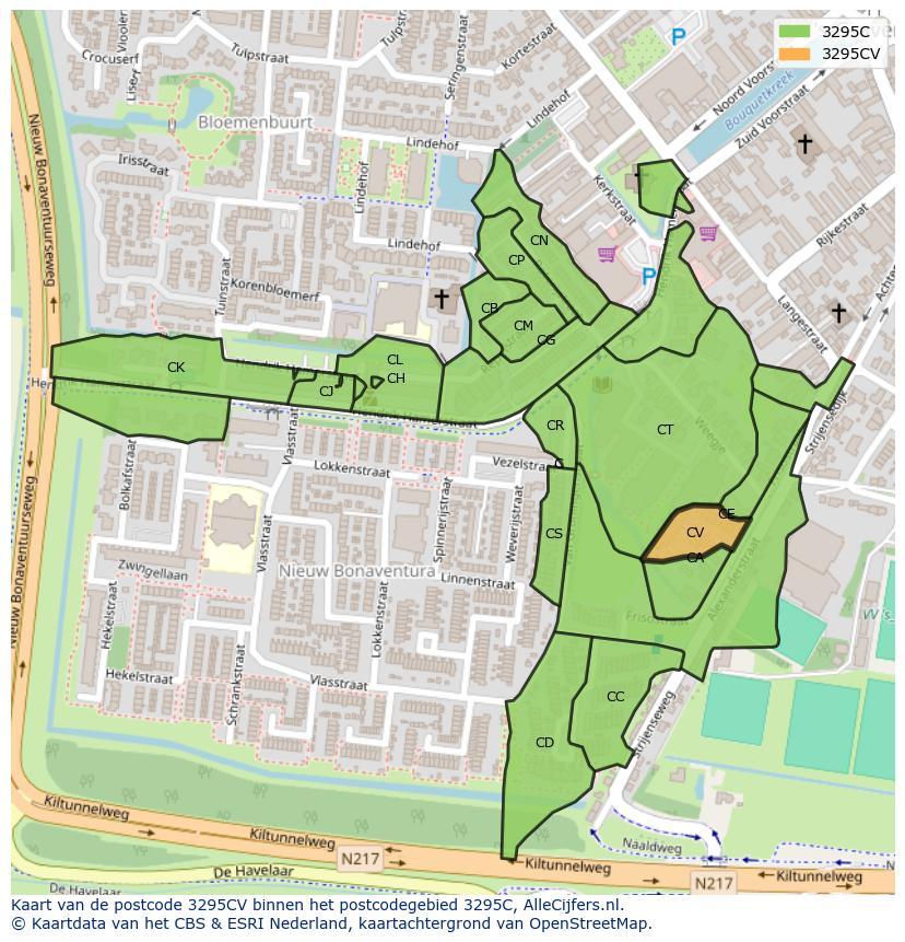 Afbeelding van het postcodegebied 3295 CV op de kaart.