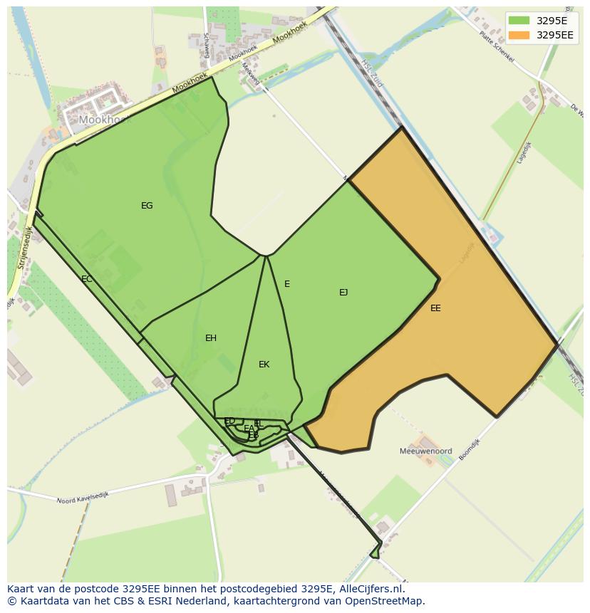 Afbeelding van het postcodegebied 3295 EE op de kaart.