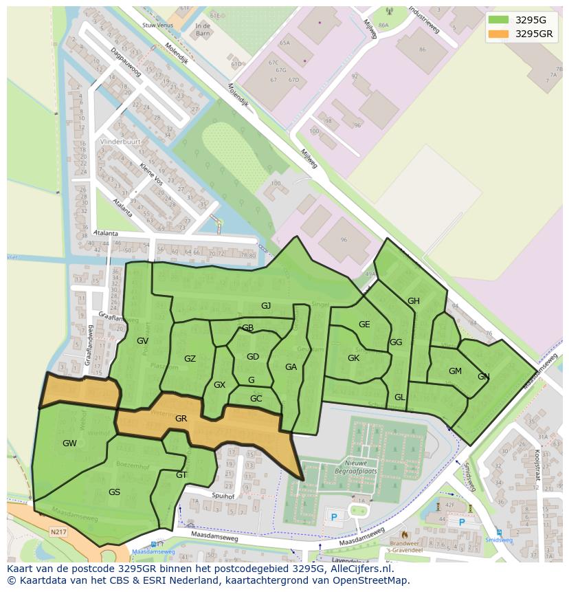 Afbeelding van het postcodegebied 3295 GR op de kaart.
