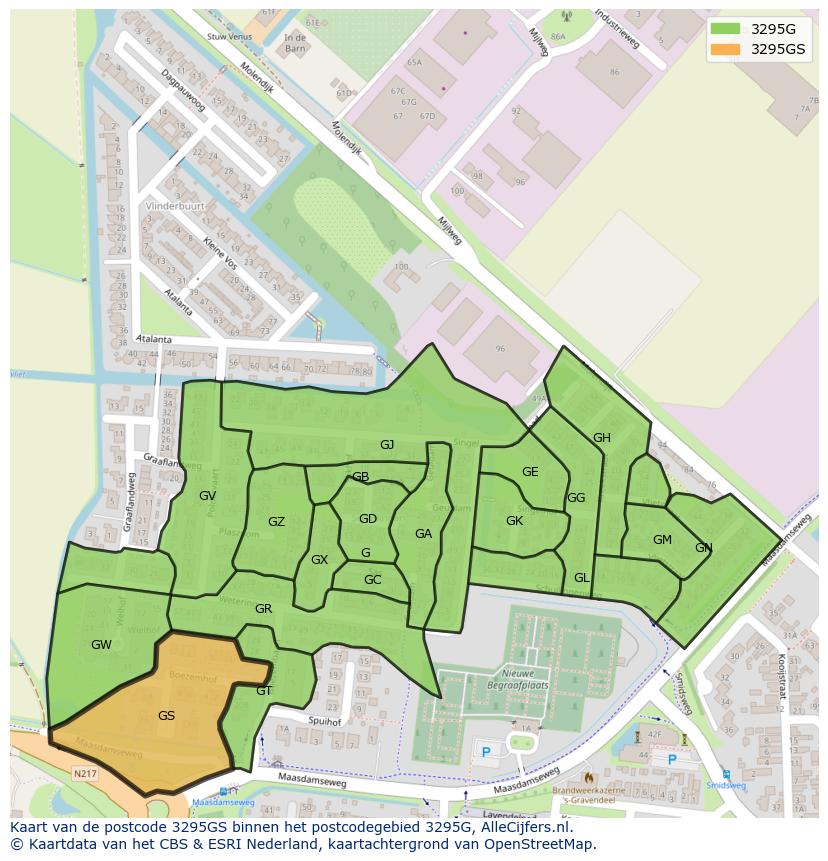 Afbeelding van het postcodegebied 3295 GS op de kaart.