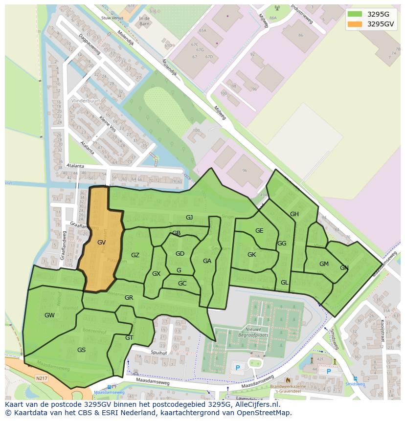 Afbeelding van het postcodegebied 3295 GV op de kaart.