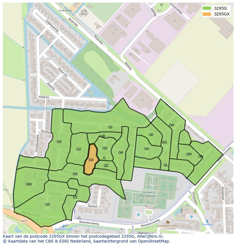Afbeelding van het postcodegebied 3295 GX op de kaart.