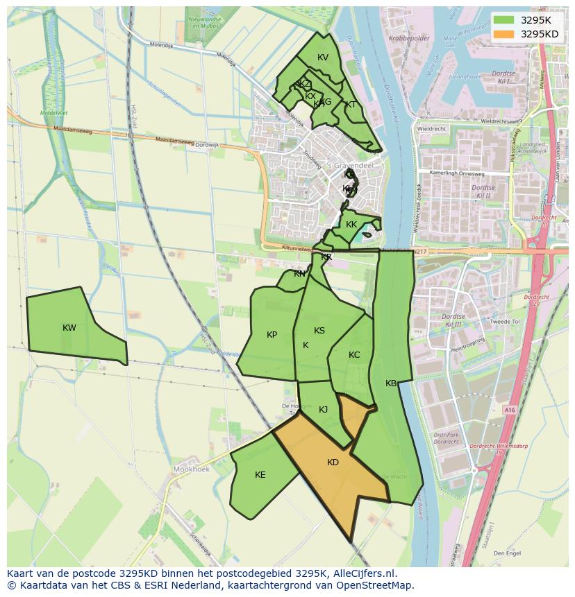 Afbeelding van het postcodegebied 3295 KD op de kaart.