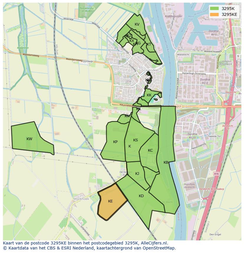Afbeelding van het postcodegebied 3295 KE op de kaart.