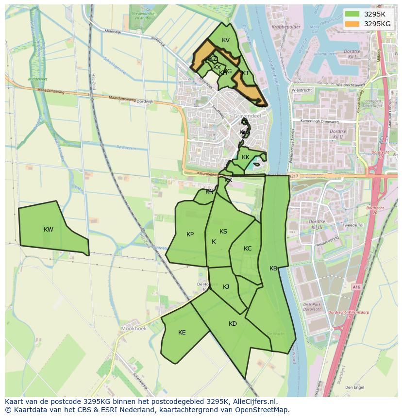 Afbeelding van het postcodegebied 3295 KG op de kaart.